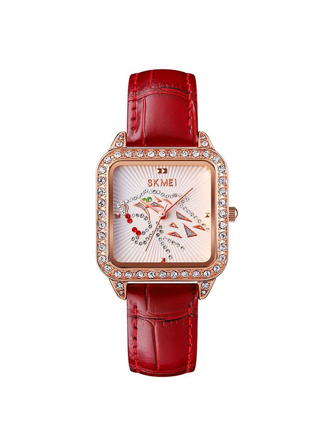 Women's Casual Fashion  High Quality Leather Strap Wo Diamond Watch 8671WTRD - Image 1
